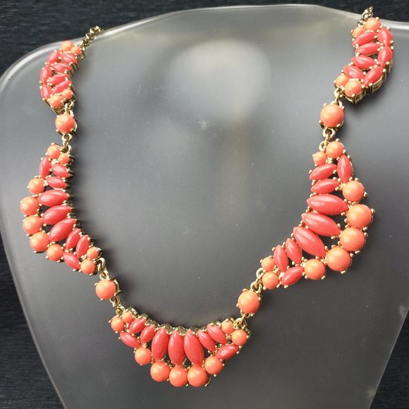 Coral Orange Gold Bold Stone Statement Necklace - Picture 1 of 5